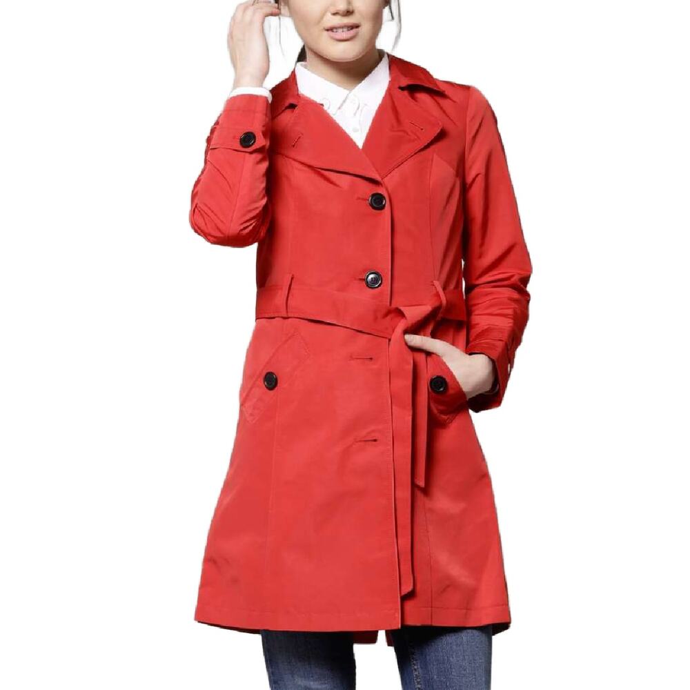 Marks & Spencer Poppy Red Belted Trench Coat Size US 6 UK 10 Lightweight Fall